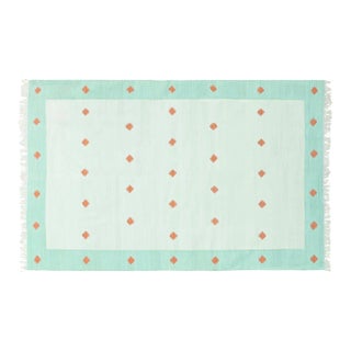 Kolkata Rug, 8' x 10', Seaglass, Terra Cotta and White For Sale