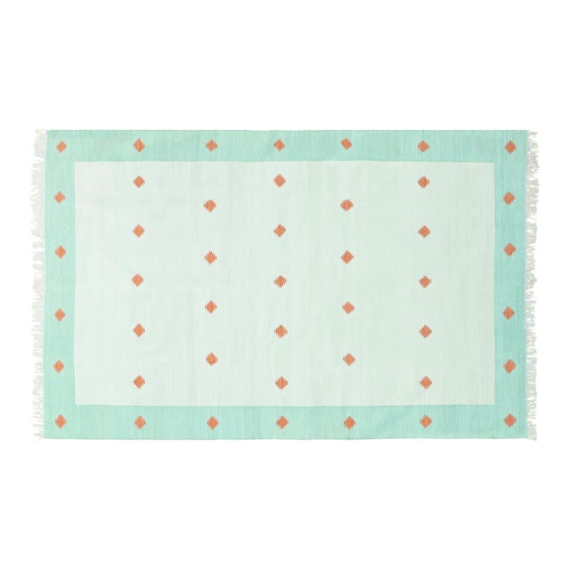 Kolkata Rug, 8' x 10', Seaglass, Terra Cotta and White For Sale