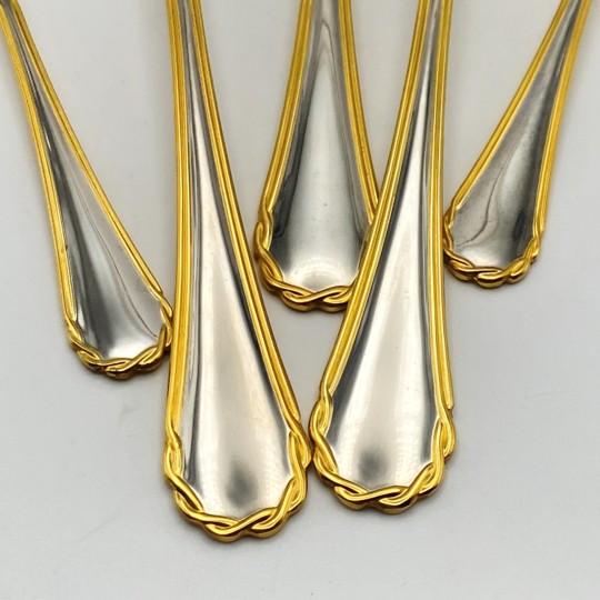 Yamazaki Tasha Gold Accent Stainless Flatware Hostess Set – Five Serving Pieces 1990's For Sale - Image 4 of 18