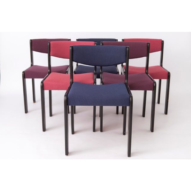 Mid-Century Modern German Dining Chairs in Black Beechwood with Pastel Upholstery, 1950s, Set of 6 For Sale - Image 11 of 11
