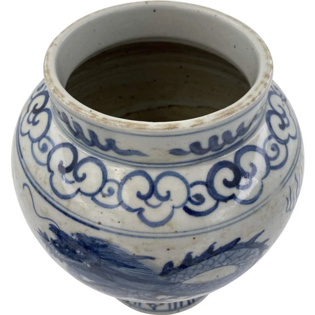 Traditional Contemporary White & Blue Small Dragon Temple Jar For Sale - Image 3 of 5