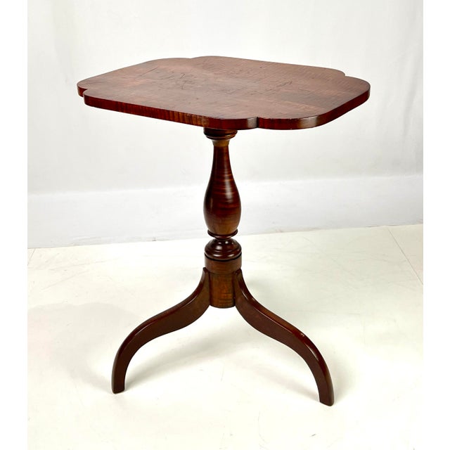Antique Tiger Maple Tilt-Top Candle Stand For Sale - Image 9 of 12