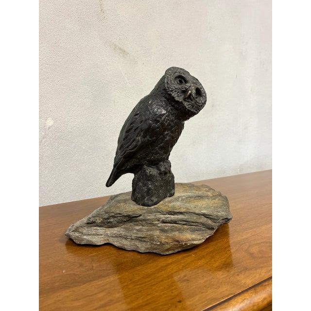Mid-Century Modern Bronze Owl Sculpture Signed Numbered For Sale - Image 3 of 9