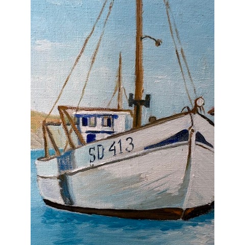 1977 Framed Fishing Harbor Oil Painting, Signed E. LaCasse For Sale - Image 4 of 16
