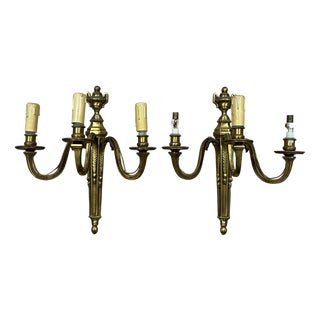 Louis XVI Style Gilt Bronze Wall Sconces with Two Lights, Set of 2 For Sale