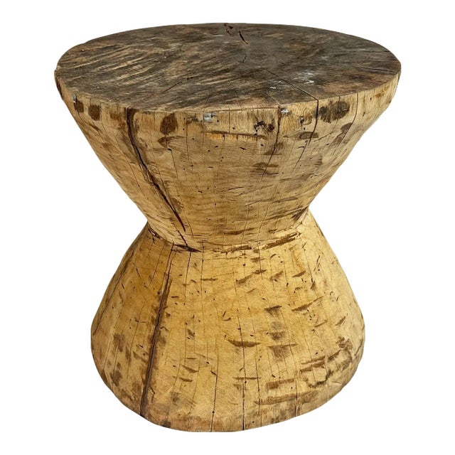 Rustic Wood Hourglass Side Table For Sale