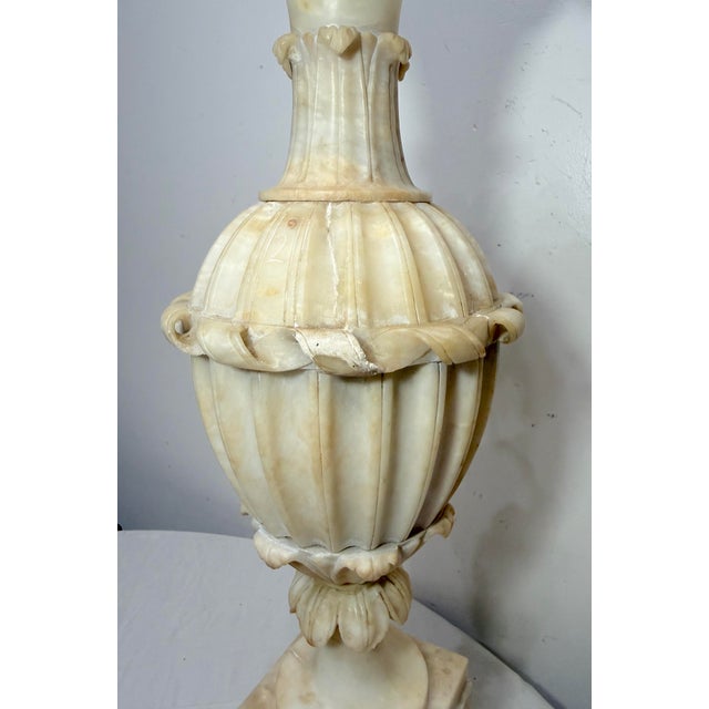 Stone Huge Antique 1800's Hand Carved Alabaster Stone Marble Urn Flower Vase Sculpture For Sale - Image 7 of 15
