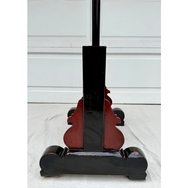 Pair of Antique Chinese Shanxi Elmwood Lantern Stands With Black Lacquer and Red Accents For Sale - Image 9 of 10