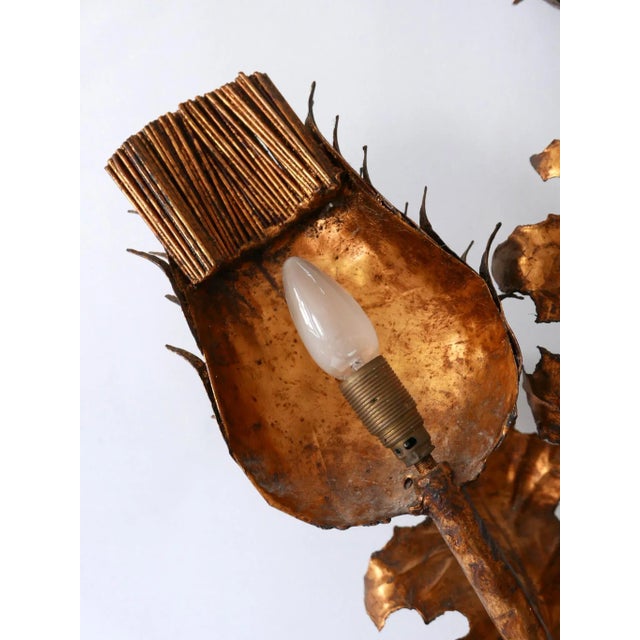 Large Mid-Century Modern Gilt Metal Three Flamed Thistle Flower Sconce, 1960s For Sale - Image 18 of 18