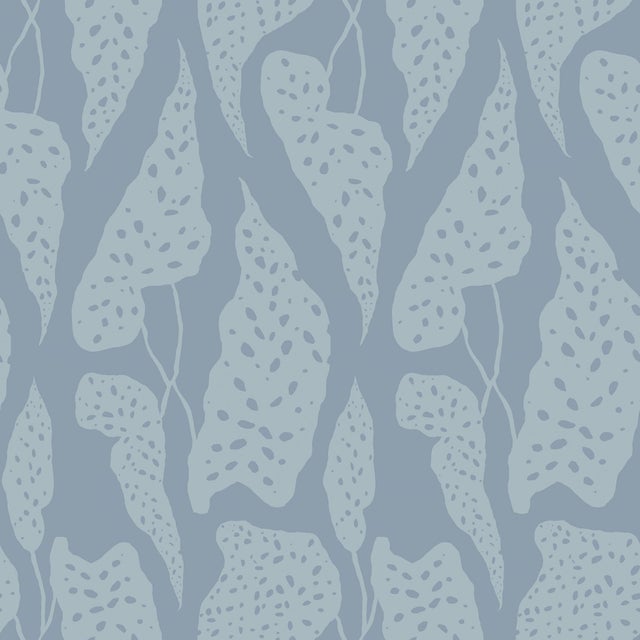 Sample - Begonia Wallpaper by Susan Hable in White on Blue For Sale