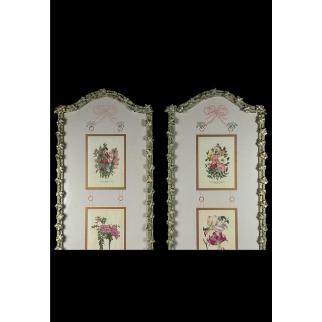 Late 20th Century French Style Wrought Iron Framed Hand Painted Floral Botanical Panels -S/2 For Sale - Image 5 of 6