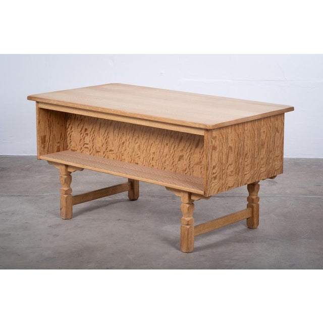 Brown Brutalist Oak Desk by Henning Kjærnulf, Denmark, 1960s For Sale - Image 8 of 10