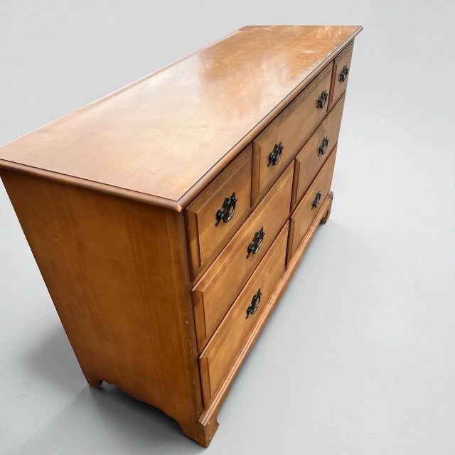 Vintage Maple Colonial-Style Dresser & Mirror by KPL (1970s, Taiwan) For Sale - Image 9 of 11