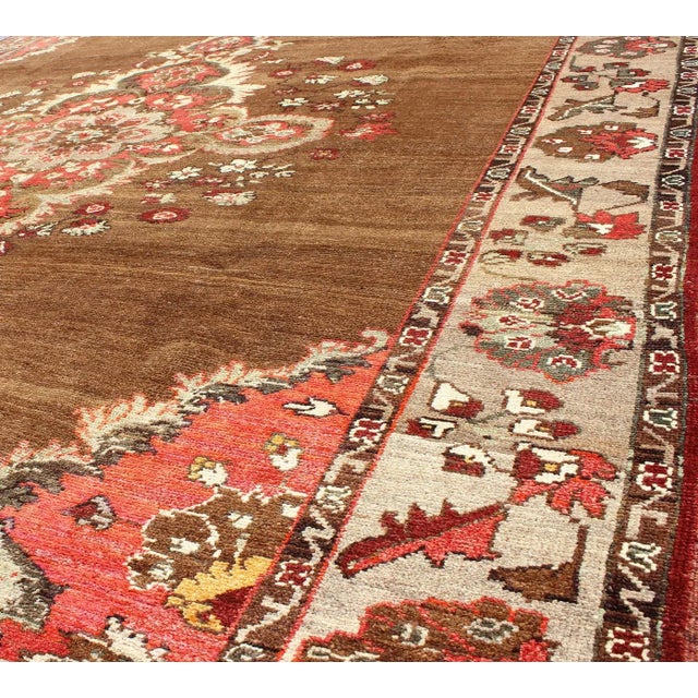 Mid 20th Century Vintage Turkish Rug With Unique Colors in Brown Taupe Green and Gray For Sale In Atlanta - Image 6 of 8