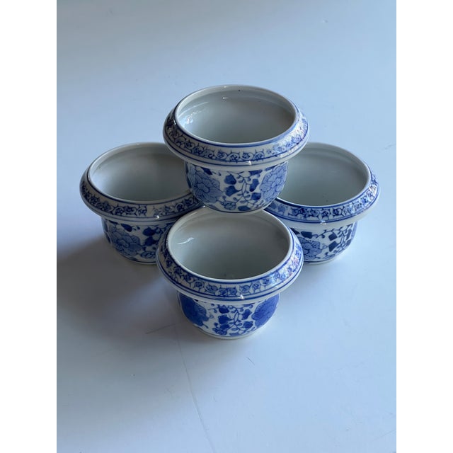 Chinoiserie Blue and White Tea Light Candle Holders, set of 4 with flowers, vines. Combined shipping with all other items...