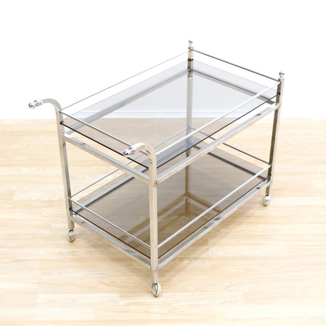 Vintage 1970s Chrome & Smoked Glass Bar Cart by Merrow Associates For Sale - Image 10 of 12