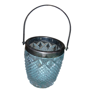 Antique Lead Crystal Silver Plated Handle and Rim Biscuit Cookie Jar or Small Ice Bucket
