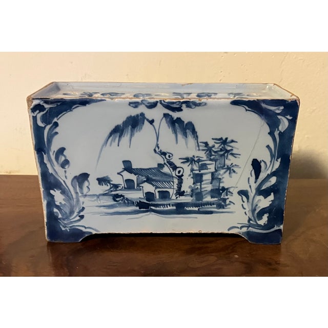 Antique 18th Century English George III Lambeth Delft Blue & White Pottery Flower Brick Circa 1770 For Sale - Image 10 of 16