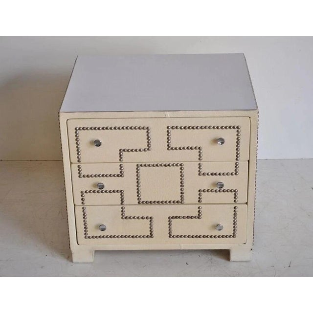 Vintage Hollywood Regency Studded Faux Leather Nightstand Table Campaign Chest For Sale - Image 11 of 11