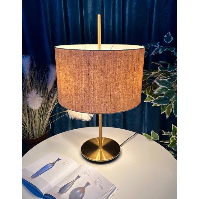 Large Minimalist Table Lamp in Brass and Wild Silk from Staff Leuchten, 1960s For Sale - Image 4 of 18