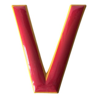 Industrial Enamel Letter V, 1960s For Sale