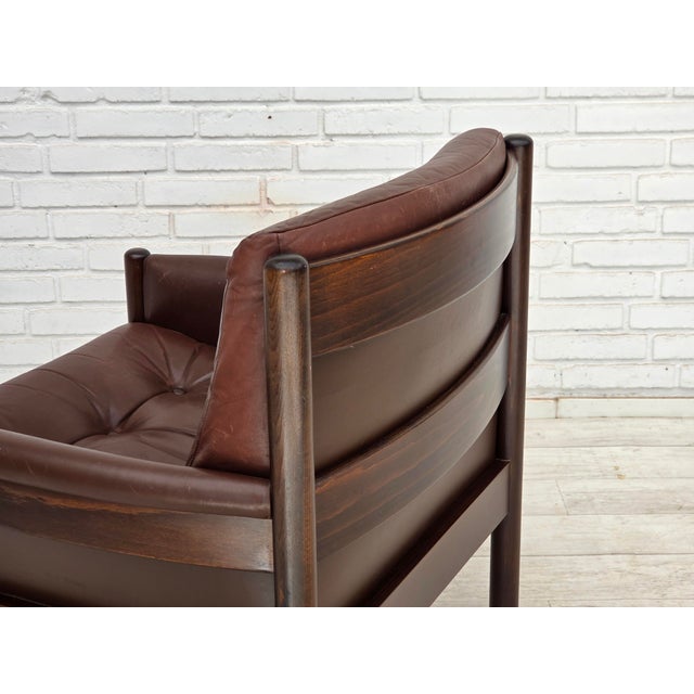 Vintage Scandinavian Armchair in Furniture Leather and Beech, 1970s For Sale - Image 17 of 18