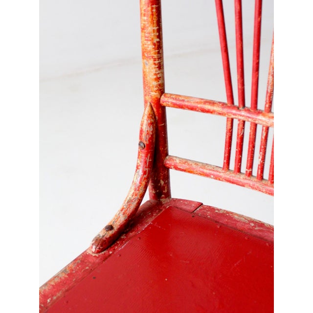 Red Antique Tall Spindle Back Chair For Sale - Image 8 of 12