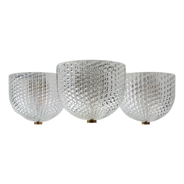 Murano Glass Ceiling Lamp from Venini, 1940s, Set of 3 For Sale