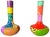 A striking pair of handmade papier-mâché vases featuring bold, patchwork-style decoration in saturated, high-contrast...