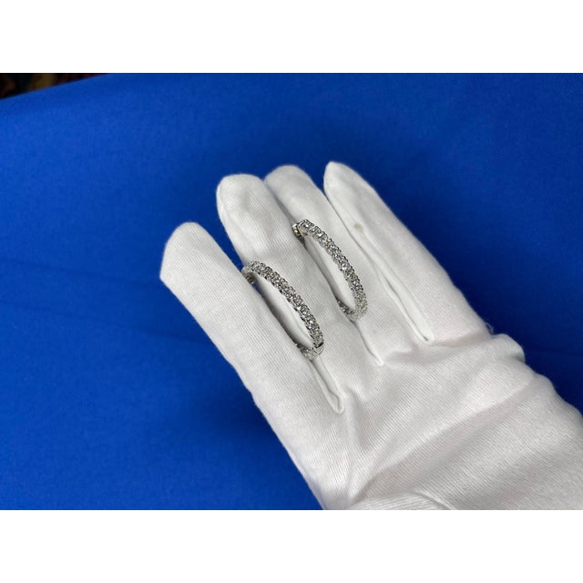 3 Carat Diamond Hoop 14 Karat White Gold Classic Medium Four Carat Earrings, A Pair For Sale - Image 9 of 13