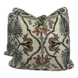 Block Print in Aqua/Coral 22" Pillows-a Pair For Sale