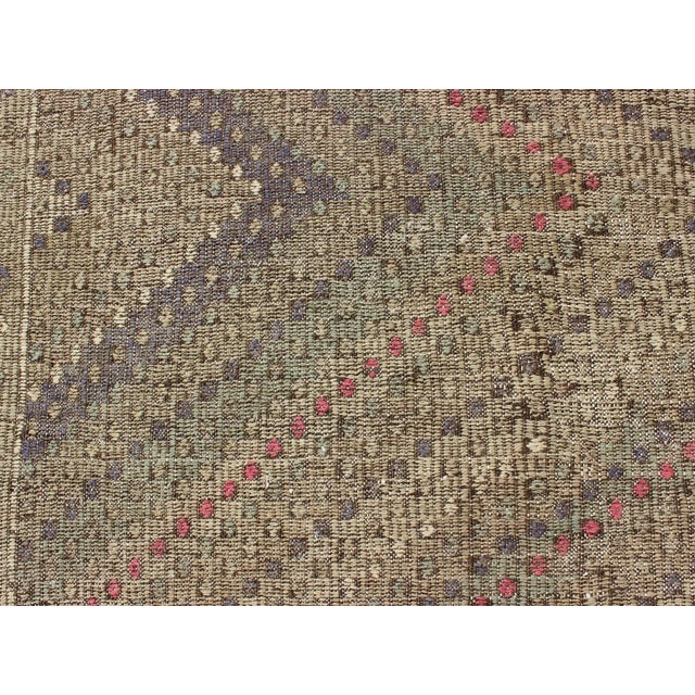 Mid 20th Century Turkish Kilim Rug With Multi Layered Diamond Design in Soft Tones of Blue, Green, Gray, Red For Sale In Atlanta - Image 6 of 12