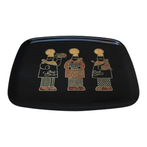 Mid-Century Black Resin Inlaid "Three Chefs" Tray by Couroc