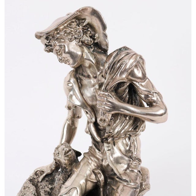 Antique Italian Silvered Bronze Sculpture of Shepherd and Lamb, 1800s For Sale - Image 13 of 15