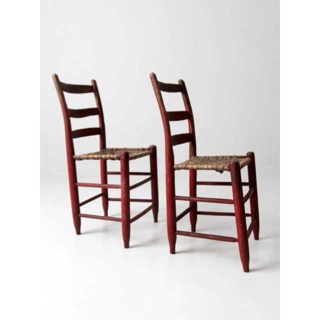 Antique American Splint Weave Chairs Pair For Sale - Image 6 of 12