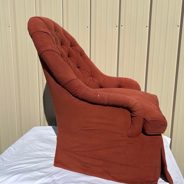 Custom Designer Upholstered Accent Seating A refined bench-made lounge chair with matching ottoman upholstered in...