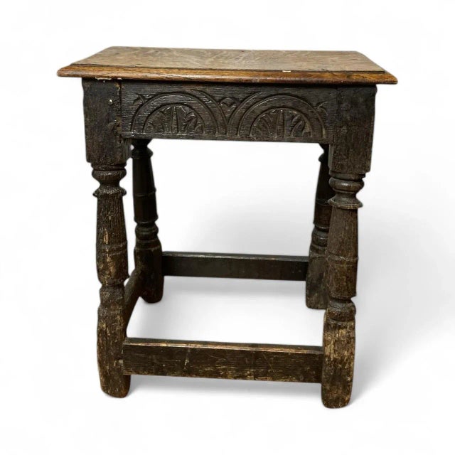 Brown Carved Oak Joined Stool, 1680 For Sale - Image 8 of 8
