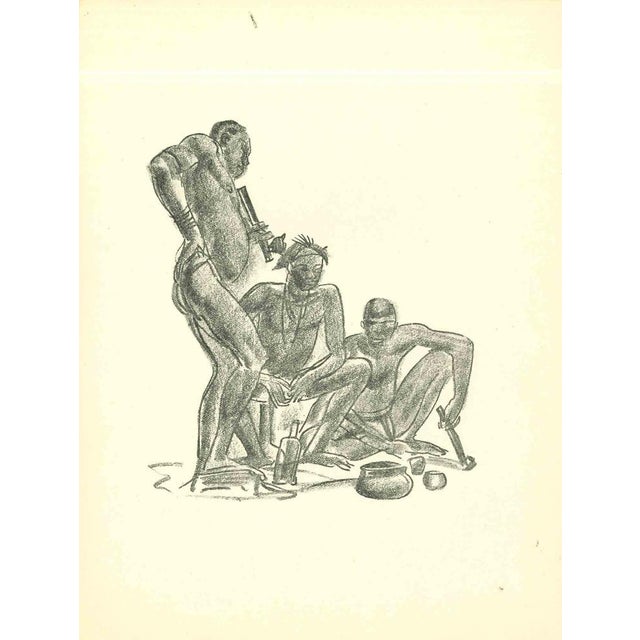 Gathering is an original lithograph realized in the early 1930s by Emmanuel Gondouin, (Versailles, 1883 - Parigi, 1934)...