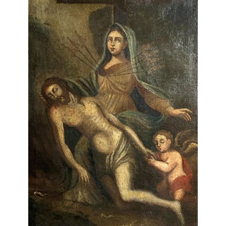 Spanish Baroque Artist, Pietà with Mater Dolorosa and Angel, 1700s, Oil on Canvas For Sale