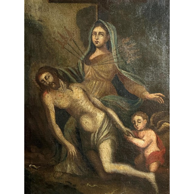 Spanish Baroque Artist, Pietà with Mater Dolorosa and Angel, 1700s, Oil on Canvas For Sale
