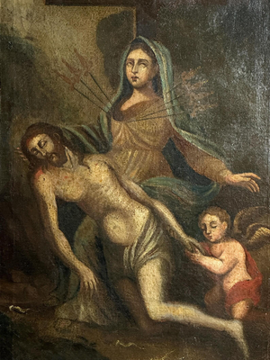Spanish Baroque Artist, Pietà with Mater Dolorosa and Angel, 1700s, Oil on Canvas
