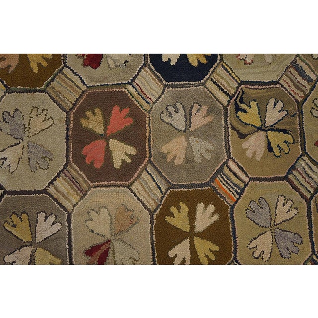 American 1900s Multicolor Geometric Antique American Hooked Rug 4'2" X 8'10" Handknotted Wool Carpet For Sale - Image 3 of 6