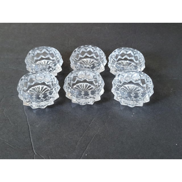 These charming set of 6 vintage glass salt cellars, each one beautifully crafted with intricate detailing. They have a...
