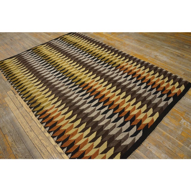 Native American 1930s Multicolor Geometric Antique American Navajo Rug 4'10" X 7'3" Flatweave Wool Carpet For Sale - Image 3 of 6