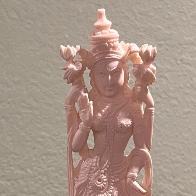 Early 20th Century Hand Carved Goddess Figurine 9.5" Standing on Lotus Base For Sale In San Francisco - Image 6 of 6