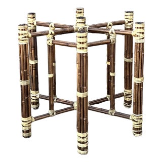 Vintage Bundled Rattan Dining Table Pedestal For Sale
