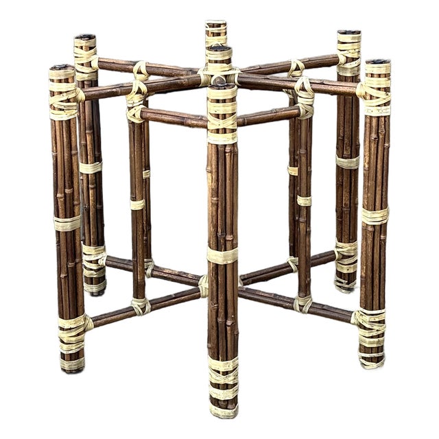 Vintage Bundled Rattan Dining Table Pedestal For Sale