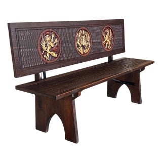 20th Century Spanish Renaissance Carved Walnut Bench Banquette "Escaño" For Sale