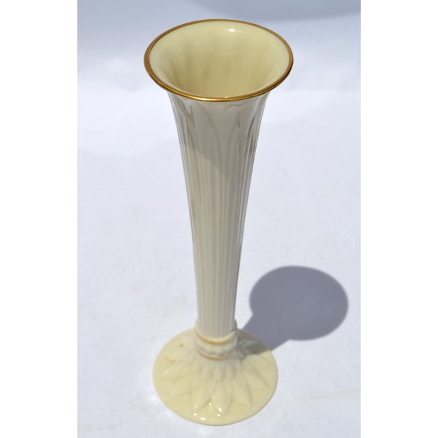 Mid 20th Century Set 2 Lenox Collectibles Tall Bud Vases Ivory Ceramic Fine China 24k Gold For Sale - Image 5 of 16