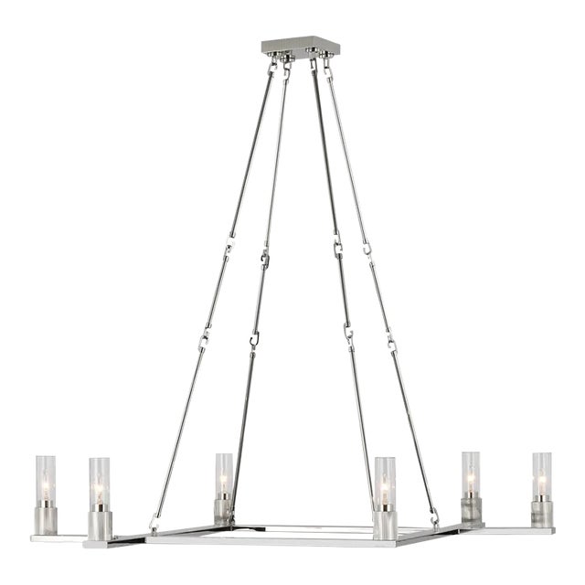 Ray Booth for Visual Comfort Signature Beza Extra Large Chandelier in Polished Nickel with Clear Glass For Sale